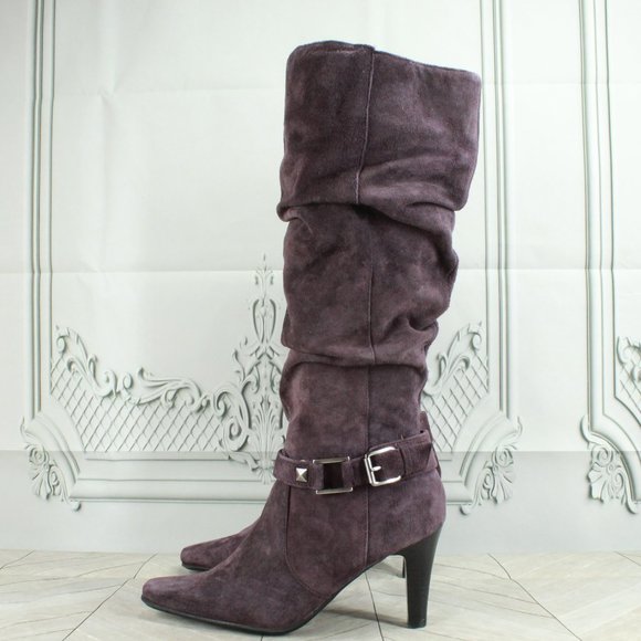 White Mountain Shoes - White Mountain Cheeky Purple Suede Pointed Toe High Heel Boots 6.5 M